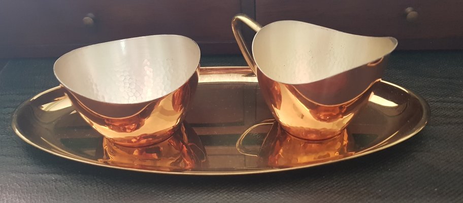 Copper Sugar and Cream Container Set, 1960s, Set of 3-QDP-844020