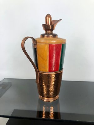 Copper & Wood Thermos Decanter Pitcher by Aldo Tura for Macabo, Italy, 1950s-LYQ-1171758