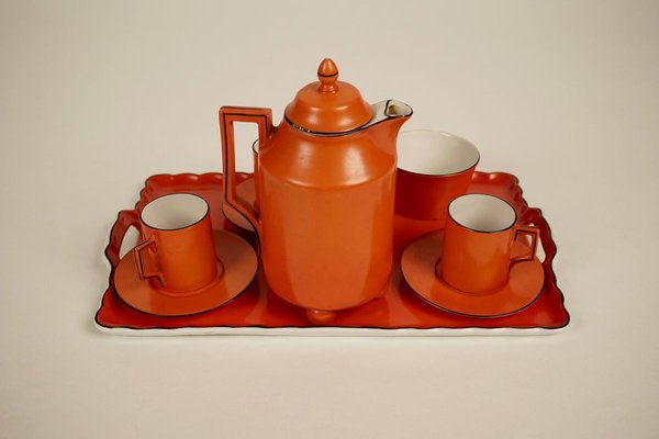 Coral Mocha Set in the Style of Dorothy Draper from Carlsbad, 1930s, Set of 9-BAF-763558