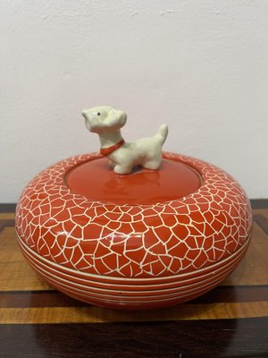 Coral Red Ceramic Box from Zulimo Arezzo of Perugia, Italy, 1940s-EH-1703446