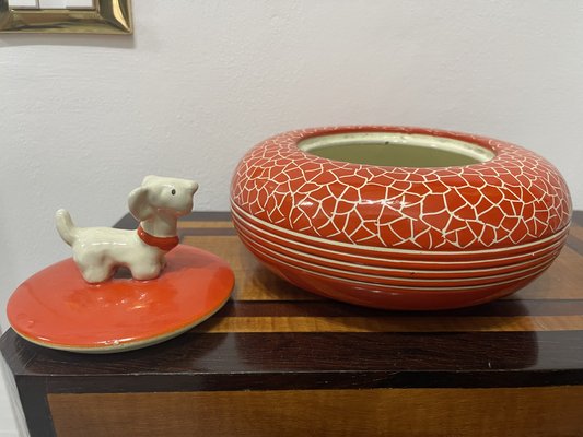 Coral Red Ceramic Box from Zulimo Arezzo of Perugia, Italy, 1940s-EH-1703446