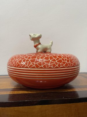 Coral Red Ceramic Box from Zulimo Arezzo of Perugia, Italy, 1940s-EH-1703446