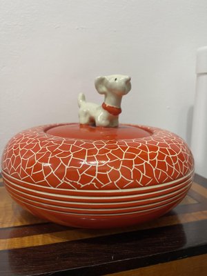 Coral Red Ceramic Box from Zulimo Arezzo of Perugia, Italy, 1940s-EH-1703446