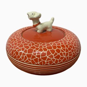 Coral Red Ceramic Box from Zulimo Arezzo of Perugia, Italy, 1940s-EH-1703446