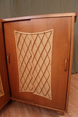 Corner Cabinet in Wood and Rattan, 1960s-KMQ-974580