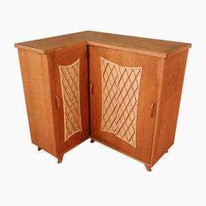 Corner Cabinet in Wood and Rattan, 1960s-KMQ-974580