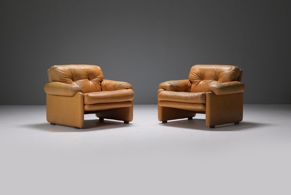 Coronado Chairs in Cognac Leather by Afra & Tobia Scarpa for B&b Italia, Set of 2-ZXL-1726353