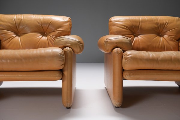 Coronado Chairs in Cognac Leather by Afra & Tobia Scarpa for B&b Italia, Set of 2-ZXL-1726353