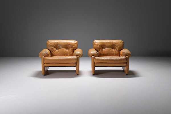 Coronado Chairs in Cognac Leather by Afra & Tobia Scarpa for B&b Italia, Set of 2-ZXL-1726353