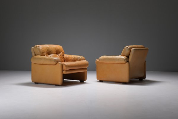 Coronado Chairs in Cognac Leather by Afra & Tobia Scarpa for B&b Italia, Set of 2-ZXL-1726353