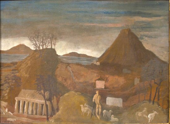 Corrado Cagli, Landscape, Original Oil on Cardboard, 1932-ZCI-1378862