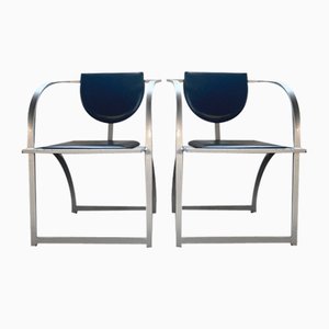 Cosinus Armchair Chairs in Raw Steel & Black Leather attributed to Karl Friedrich Förster for Kff, 1980s, Set of 2-PYR-1705292