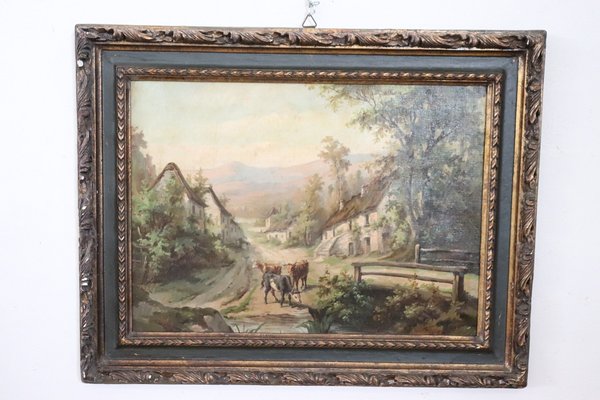 Country Town Landscape, 1890, Oil Painting on Canvas, Framed, Set of 2-DCO-2016103