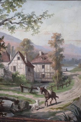 Country Town Landscape, 1890, Oil Painting on Canvas, Framed, Set of 2-DCO-2016103