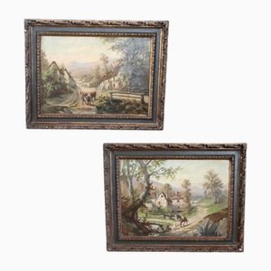 Country Town Landscape, 1890, Oil Painting on Canvas, Framed, Set of 2-DCO-2016103