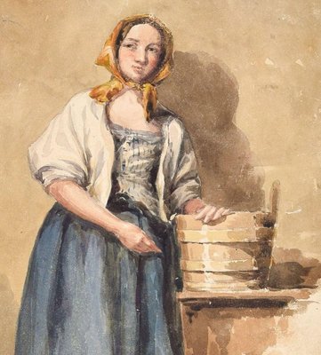 Country Woman -Original Ink and Watercolor by A. Aglio - Early 19th Century Early 19th Century-ZCI-757330