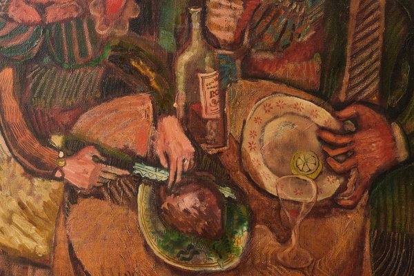 Couple Having Lunch, 1972, Oil on Canvas, Framed-AOI-1360116