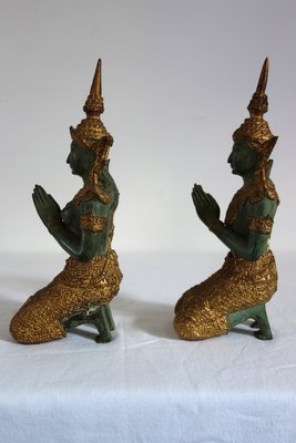 Couple of Thephanom Statues in Gilded Bronze, Thailand, 1940s, Set of 2-XTZ-2026992