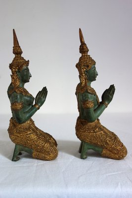 Couple of Thephanom Statues in Gilded Bronze, Thailand, 1940s, Set of 2-XTZ-2026992