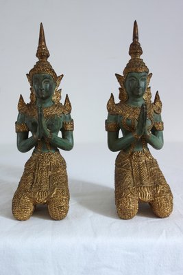 Couple of Thephanom Statues in Gilded Bronze, Thailand, 1940s, Set of 2-XTZ-2026992