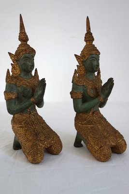 Couple of Thephanom Statues in Gilded Bronze, Thailand, 1940s, Set of 2-XTZ-2026992