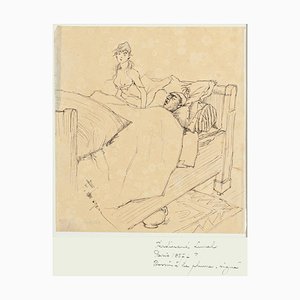 Couple - Original Pen Drawing by F. Lunel - Early 20th Century Early 20th Century-ZCI-758408