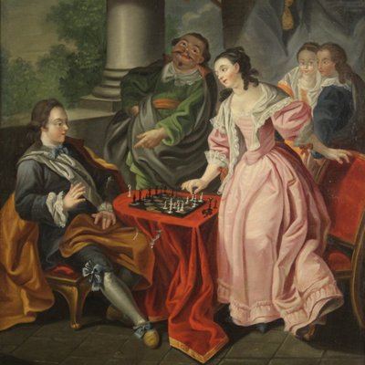 Couple Playing Chess, 1780s, Oil on Canvas, Framed-RP-2034861