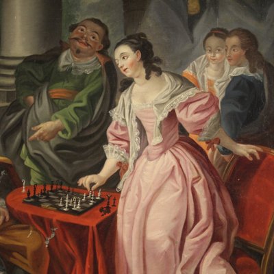 Couple Playing Chess, 1780s, Oil on Canvas, Framed-RP-2034861