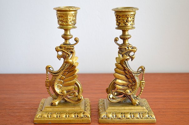 Couple Scandinavian Empire Candlesticks, 1870, Set of 2-OV-1005306