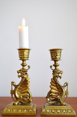 Couple Scandinavian Empire Candlesticks, 1870, Set of 2-OV-1005306