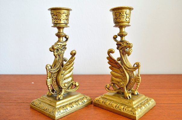 Couple Scandinavian Empire Candlesticks, 1870, Set of 2-OV-1005306