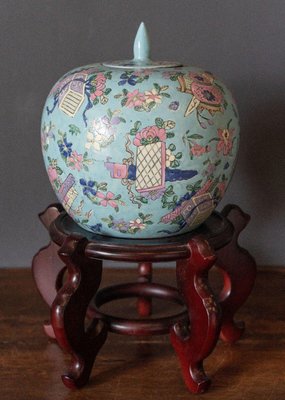 Covered Ginger Pot in 20th Century China Porcelain with Floral Ornamentation-QKG-1762670