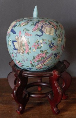 Covered Ginger Pot in 20th Century China Porcelain with Floral Ornamentation-QKG-1762670