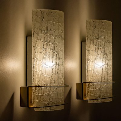 Crackle Glass Wall Light Fixtures from Hillebrand, 1960s, Set of 2-VDW-725601