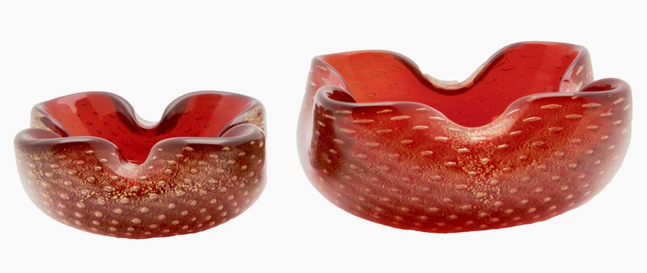 Cranberry Red Controlled Bubble Glass Bowls with Gold Fleck Inclusions by Archimede Seguso, Set of 2-MJY-1148936