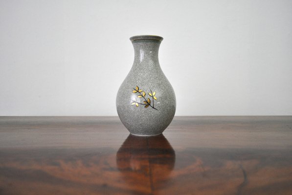 Craquele Glaze Porcelain Vase in Gold & Green on Grey from Lyngby Porcelain, 1930s-HPQ-1291146