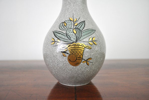 Craquele Glaze Porcelain Vase in Gold & Green on Grey from Lyngby Porcelain, 1930s-HPQ-1291146