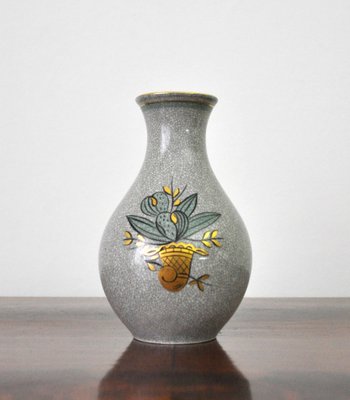 Craquele Glaze Porcelain Vase in Gold & Green on Grey from Lyngby Porcelain, 1930s-HPQ-1291146