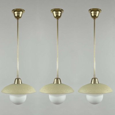 Cream Textured Glass and Brass Pendants, Sweden, 1950s-OE-1750839