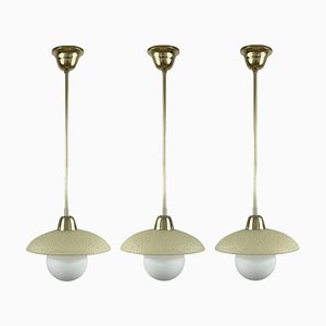 Cream Textured Glass and Brass Pendants, Sweden, 1950s-OE-1750839