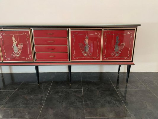 Credenza by Umberto Mascagni Rosso Bordeaux, 1950s-IJR-1706664