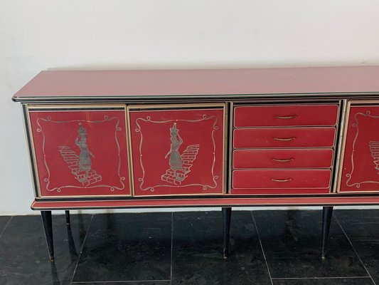 Credenza by Umberto Mascagni Rosso Bordeaux, 1950s-IJR-1706664