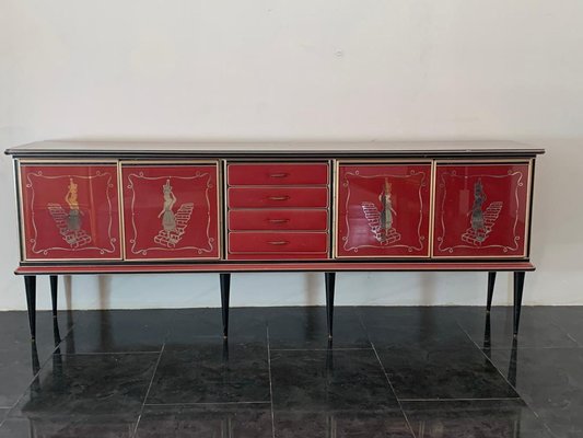 Credenza by Umberto Mascagni Rosso Bordeaux, 1950s-IJR-1706664