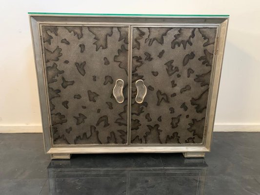 Credenza in Glossy Metal Leafs, 1980s-IJR-1769559