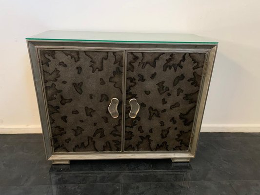 Credenza in Glossy Metal Leafs, 1980s-IJR-1769559