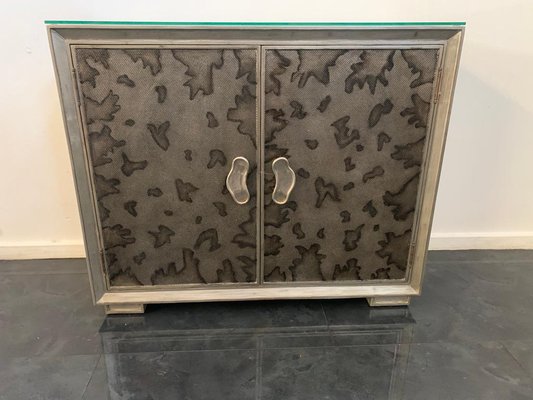 Credenza in Glossy Metal Leafs, 1980s-IJR-1769559