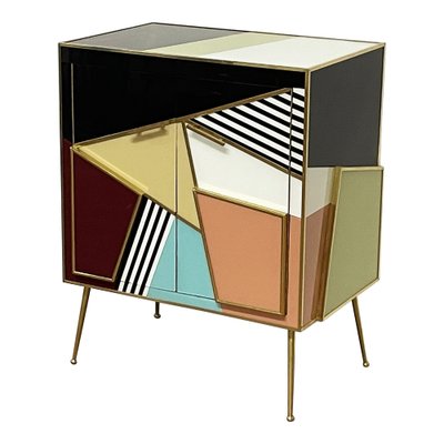 Credenza with 2 Multicolor Glass Doors, 1980s-BEW-1795769