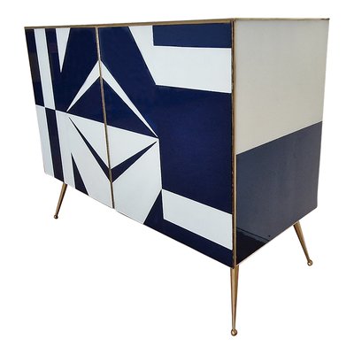 Credenza with Blue and White Glass Doors, 1990s-BEW-1765139