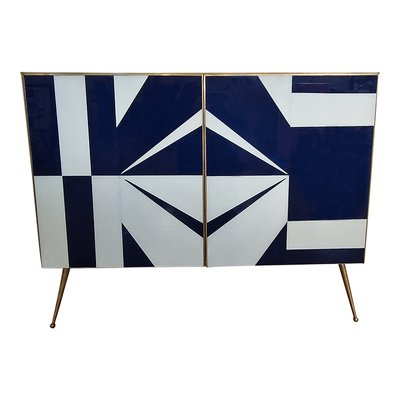 Credenza with Blue and White Glass Doors, 1990s-BEW-1765139