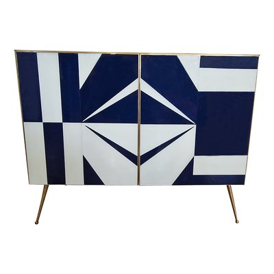 Credenza with Blue and White Glass Doors, 1990s-BEW-1765139